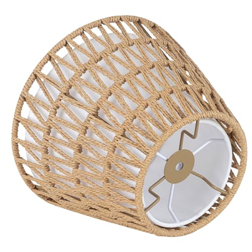 EcoGehen Boho Rattan Lampenschirme mit Stoff Konische E14/E27 Klein Hängelampe Stehlampe Pendelleuchtenschirm Ersatzschirm Zubehör für Kerze Kristall Kronleuchter Candle Light Wandlampe Tischleuchte von EcoGehen