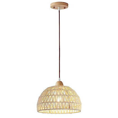 EcoGehen Weiß Boho Lampen Industrielle Hängelampe Pendelleuchte Lampenschirm Rattan Vintage Hängeleuchte Deckenlampe Deckenleuchte E27 Fassung Hängend Korblampe für Schlafzimmer Wohnzimmer Flur Küche von EcoGehen