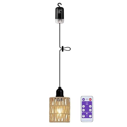 Hängelampe mit Batterie Außen Hängeleuchte Fernbedienung Batteriebetriebene Lampe Tragbare Boho Rattan Lampenschirm Pendelleuchte ohne Strom Stromanschluss - IP44 Wasserdicht Outdoor Beleuchtung von EcoGehen