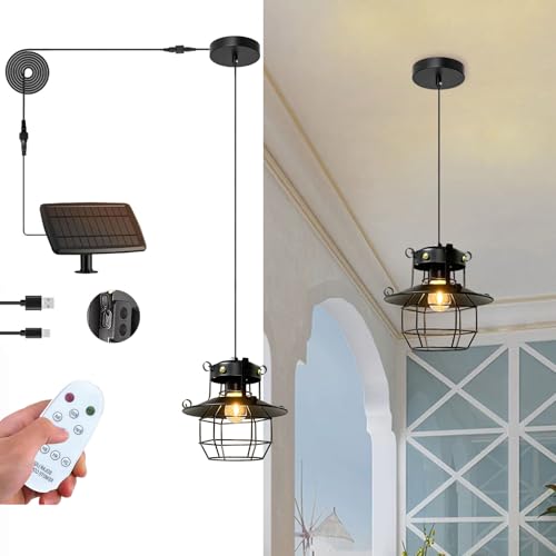 Retro Solarlampe Solar Lampe Outdoor Solarlampen für Außen Hängend Hängeleuchte Hängelampe Batterie Fernbedienung Wasserdichte Akku Pendelleuchte Balkon Beleuchtung Garten Terrasse Pavillon von EcoGehen