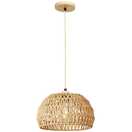 Vintage Boho Rattan Lampe Hängelampe Schlafzimmer - E27 Deckenlampe Deckenleuchte Rattan Korb Lampenschirm - Hängend Lampe Korblampe Pendelleuchte Esstischlampe Wohnzimmerlampe Keller Esszimmer Flur von EcoGehen