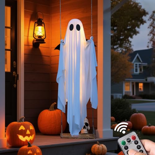 EcoGleam Halloween Dekoration für draußen,Schwingender Geist, 1,52 m große Hängende Geisterschaukel mit Lichterketten mit Fernbedienung, Gruselige Geister Dekoration für Baum Veranda Hof Garten Rasen EcoGleam Halloween Dekoration für draußen,Schwingender Geist, 1,52 m große Hängende Geisterschaukel mit Lichterketten mit Fernbedienung, Gruselige Geister Dekoration für Baum Veranda Hof Garten Rasen von EcoGleam