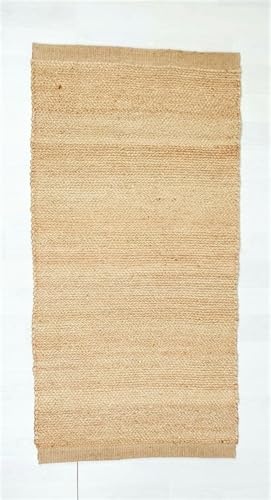 EcoKunst Jute Teppich Handgewebt 100% Naturfaser Boho Modern Handgefertigt Umweltfreundlich Natur Farbe für Wohnzimmer Schlafzimmer Flurteppich (70 x 200 cm) von EcoKunst
