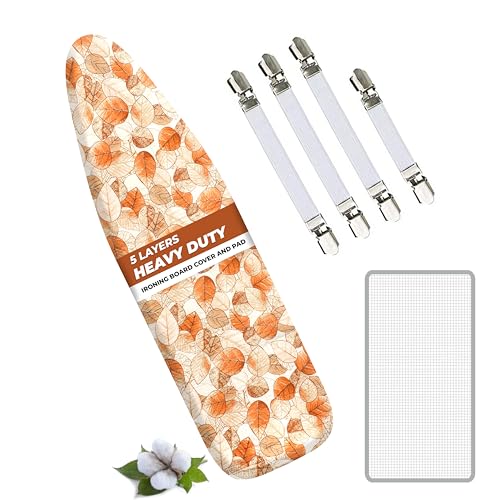 EcoNour Bügelbrettbezüge, 124 x 38 cm, extra dick, 7 mm Polsterung, 100 % Baumwolle, einfache Passform, zum Schutz des Bügelbrettbezugs, komplettes Set mit 4 Schnüren und kratzfester Polsterung, groß von EcoNour