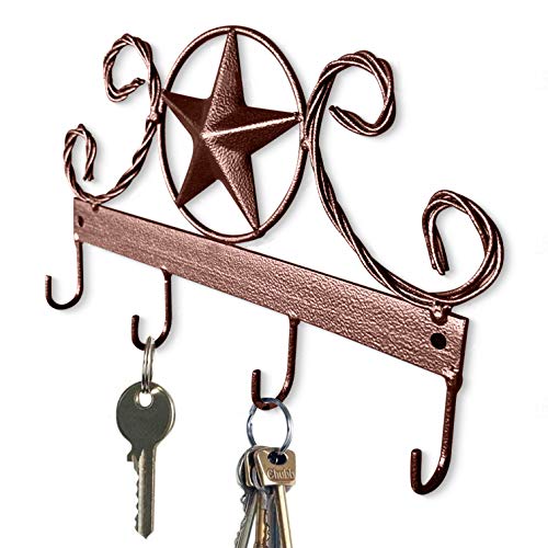 Brauner Texas Country Western Schlüsselhalter – Rustikale Wanddekoration Schlüsselhänger für Zuhause, Vintage Metall Wand, Stern Schlüsselleiste Haken Wandhalter, mehrere Schlüssel (braun) von EcoRise