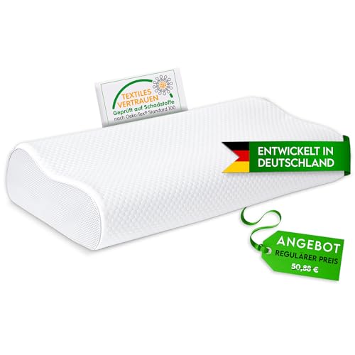 EcoSchlaf® Premium Nackenstützkissen – Orthopädisches Seitenschläferkissen Nackenkissen – Ergonomisches Kopfkissen gegen Nackenschmerzen – Höhenverstellbares Memory Foam Kissen mit Reisebeutel von EcoSchlaf