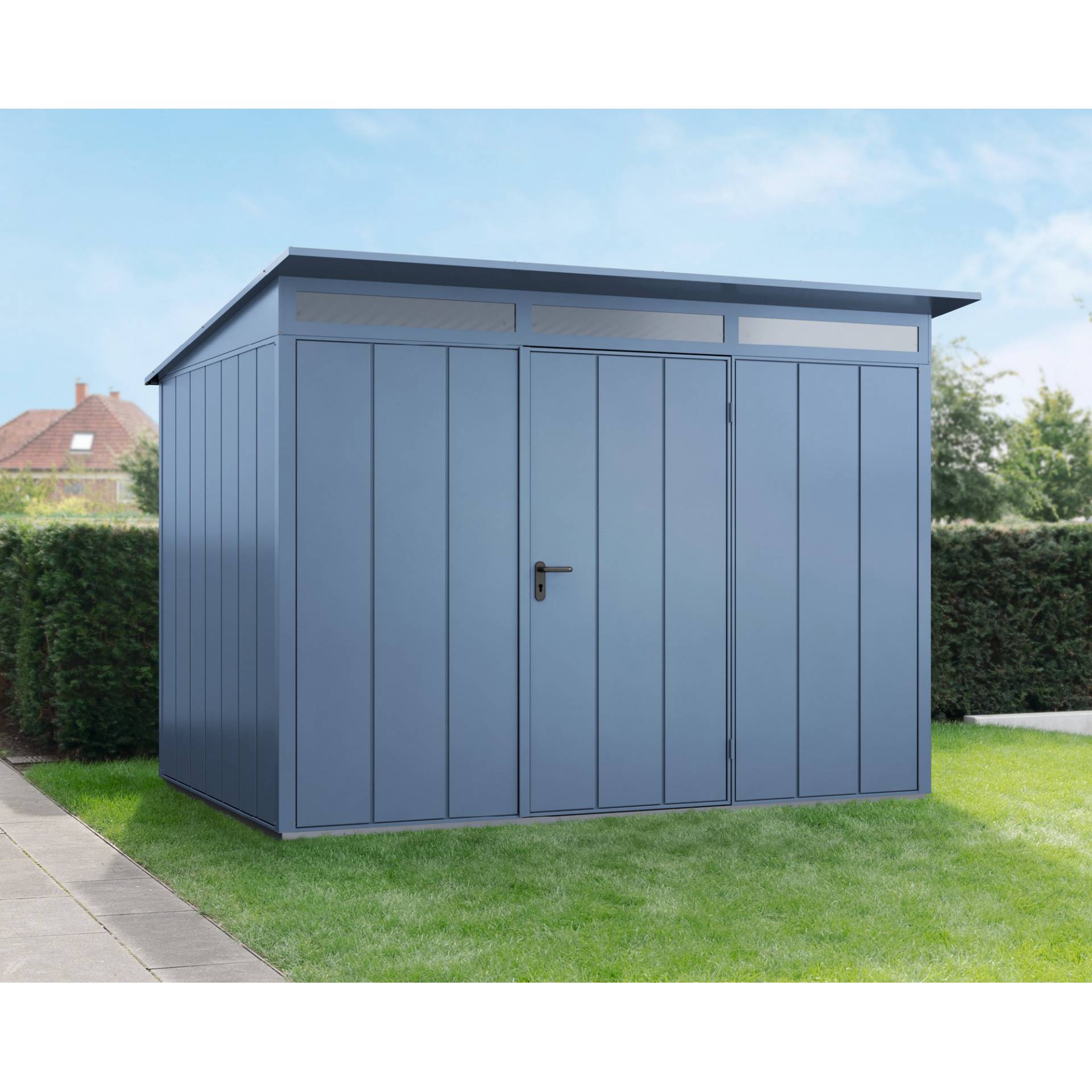 EcoStar Gerätehaus 'Elegant-P Typ 3' taubenblau 302,8 x 238 cm, mit Einzeltür EcoStar Gerätehaus 'Elegant-P Typ 3' taubenblau 302,8 x 238 cm, mit Einzeltür von EcoStar