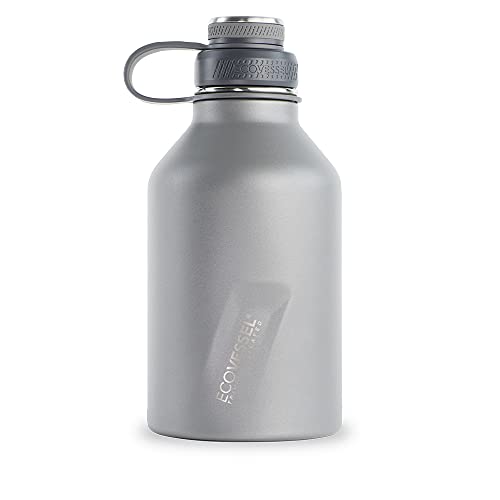 Ecovessel BOSS Edelstahl-Wasserflasche mit doppeltem Deckel, Bierzüchter, Wasserkrug, 1,8 l, breite Öffnung, Fitnessstudio, Wasserflasche (Schiefergrau) von EcoVessel