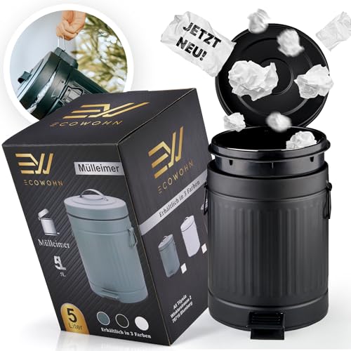 EcoWohn Mülleimer fürs Bad, Kosmetikeimer [Softclose, 5 Liter in Landhausstil] Kleiner Badmülleimer | Abfalleimer in Vintage Style | das perfekte Geschenk | Schwarz von EcoWohn