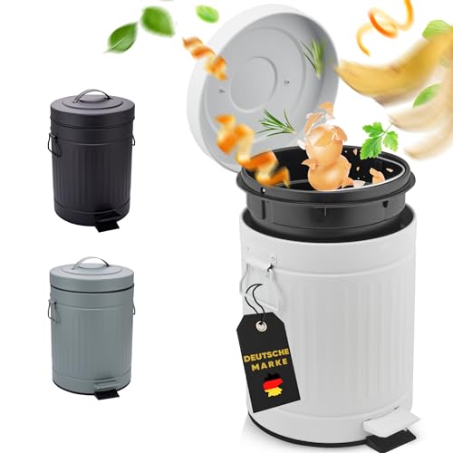 EcoWohn Mülleimer fürs Bad, Kosmetikeimer [Softclose, 5 Liter in Landhausstil] Kleiner Badmülleimer | Abfalleimer in Vintage Style | das perfekte Geschenk | Weiß von EcoWohn