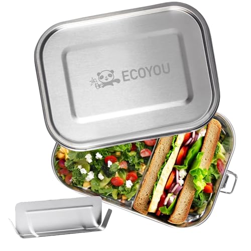 EcoYou Premium Brotdose aus Edelstahl - 800 ml Lunchbox inkl. Trennwand - Bentobox auslaufsicher als Vesperdose für Erwachsene & Kinder - Brotbox mit Fächern für Büro, Schule und Kindergarten von EcoYou