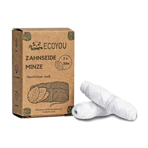 EcoYou Zahnseide vegan - Nachfüllset - 2 x 30 Meter Rollen mit Minzgeschmack von EcoYou