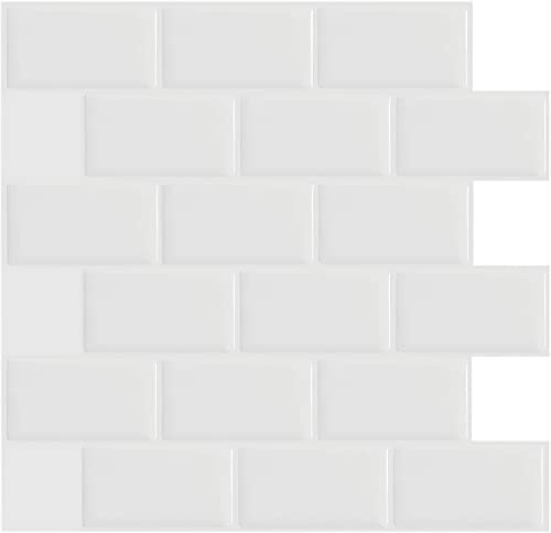 Ecobeautymo 3D Fliesenaufkleber Küche, PVC Fliesen Selbstklebende Fliesensticker Bad Fliesendekor, Klebefolie Fliesen Weiß Wasserdicht Wandaufkleber 30.5x30.5cm（4 Blatt） von HWSYBTZJM