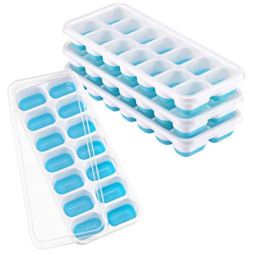 4 Pack Eiswürfelform mit Deckel, Eiswürfelbehälter Silikon, Langlebig Und Flexibel, 14 Eiswürfelformen, Leicht Zu Lösen, Stapelbar & Bpa-Frei, Babynahrung Ice Tray für Getränke, Obst, Joghurt von Ecocalta