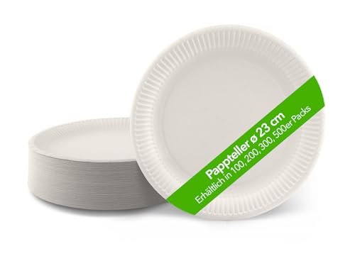 Ecocleo® Eco PAPPTELLER 100 Stück | 23cm Einweg Teller weiß BESCHICHTET | Papierteller, Teller Pappe, Einwegteller groß | Partygeschirr biologisch abbaubar und recycelbar | EU Made von Ecocleo