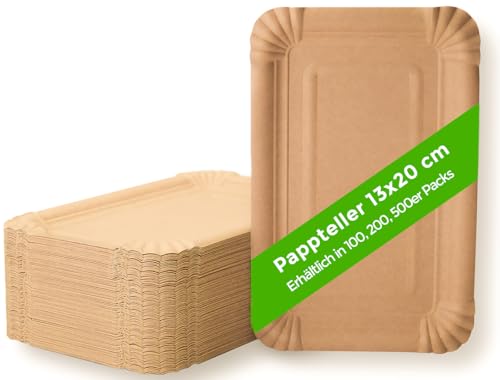 Ecocleo® Eco PAPPTELLER Eckig 13x20 cm kraft braun | 200 Stück | Teller aus Frischfaserkarton | Einwegteller biologisch abbaubar | Öko Papierteller für Grillen Geburtstag und Party von Ecocleo