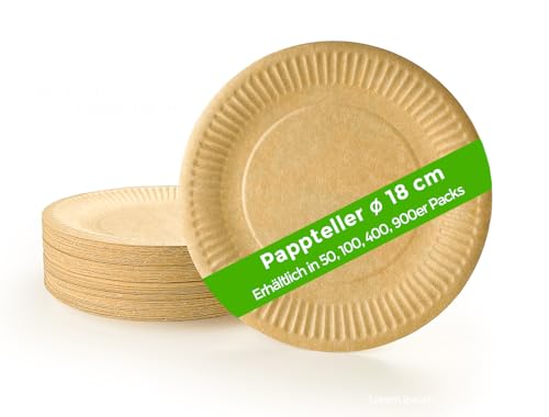 Ecocleo® Eco PAPPTELLER Einweg | Rund 18 cm, braun | 400 Stück | Teller aus Karton Stabil | Partygeschirr umweltfreundlich | Einwegteller aus Pappe biologisch abbaubar recycelbar | EU Made von Ecocleo