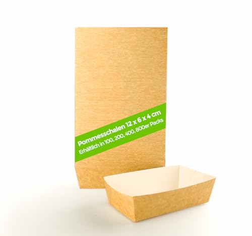 Ecocleo® Eco Schalen aus Pappe | 100 Stück | Pappschalen für TAPAS, Snacks, Fingerfood und Pommes. Für Geburtstag, Grill und Partys | Schälchen aus Frischfaserkarton | 12cm x 6cm x 4cm von Ecocleo