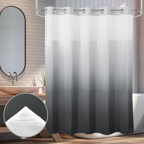 Ecoehoe Duschvorhang mit Haken, 180,3 x 188 cm, Polyester, Einrastfutter mit Magneten, Hotelqualität, durchsichtiger Farbverlauf, Grau von Ecoehoe