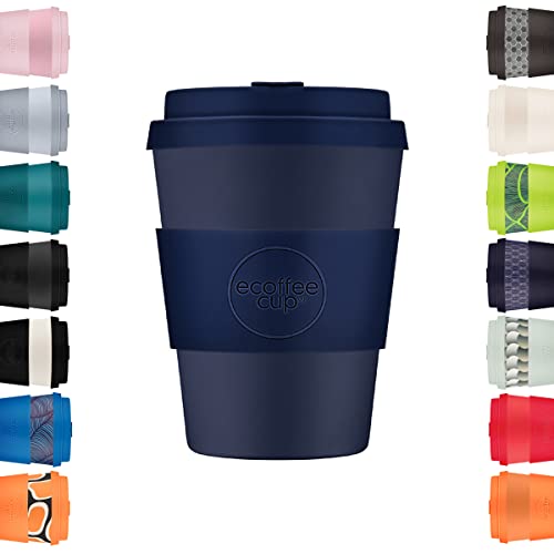 12oz 350ml Ecoffee Cup Wiederverwendbare umweltfreundliche 100% pflanzliche Kaffeetasse mit Silikondeckel und Hülle - Melaminfreie und biologisch abbaubare Reisetasse, Dark Energy von Ecoffee Cup