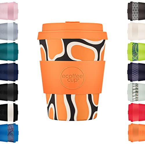 12oz 350ml Ecoffee Cup Wiederverwendbare umweltfreundliche 100% pflanzliche Kaffeetasse mit Silikondeckel und Hülle - Melaminfreie und biologisch abbaubare Reisetasse, No To Nooptlets von Ecoffee Cup