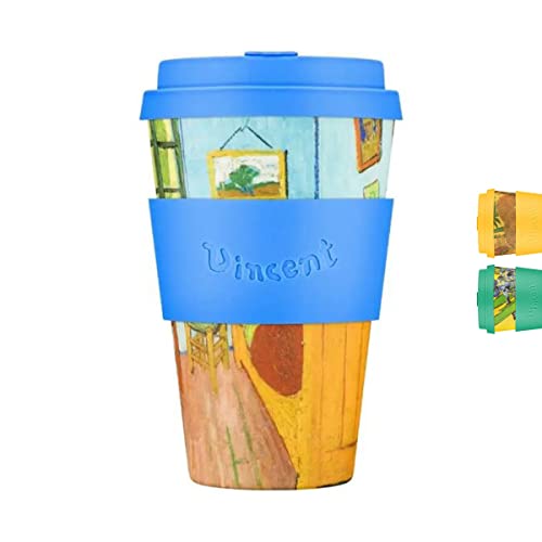 14oz 400ml Ecoffee Cup Van Gogh Wiederverwendbare umweltfreundliche 100% pflanzliche Kaffeetasse mit Silikondeckel und Hülle - Melaminfreie und biologisch abbaubare Reisetasse, The Bedroom von Ecoffee Cup