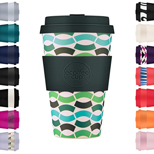 14oz 400ml Ecoffee Cup Wiederverwendbare umweltfreundliche 100% pflanzliche Kaffeetasse mit Silikondeckel und Hülle - Melaminfreie und biologisch abbaubare Reisetasse, Bloki Balentina von Ecoffee Cup