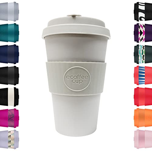 14oz 400ml Ecoffee Cup Wiederverwendbare umweltfreundliche 100% pflanzliche Kaffeetasse mit Silikondeckel und Hülle - Melaminfreie und biologisch abbaubare Reisetasse, Molto Grigio von Ecoffee Cup