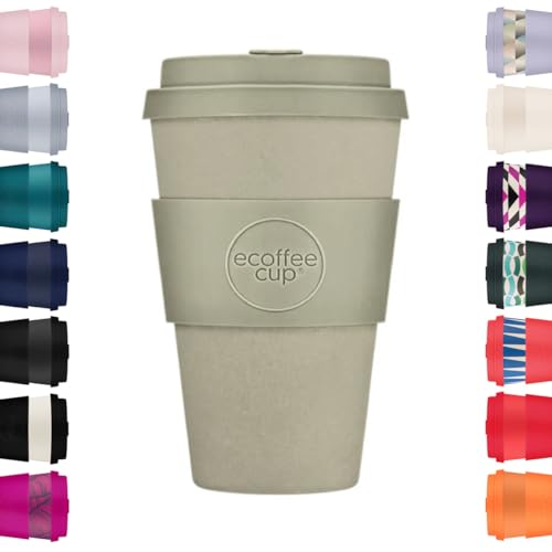 14oz 400ml Ecoffee Cup Wiederverwendbare umweltfreundliche 100% pflanzliche Kaffeetasse mit Silikondeckel und Hülle - Melaminfreie und biologisch abbaubare Reisetasse, Molto Grigio von Ecoffee Cup