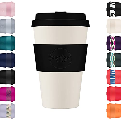 Ecoffee Cup 400 ml, wiederverwendbar, umweltfreundlich, 100 % pflanzliche Kaffeetasse mit Silikondeckel und Hülle – melaminfrei und biologisch abbaubar, spülmaschinen-/mikrowellengeeignet, Schwarz von Ecoffee Cup