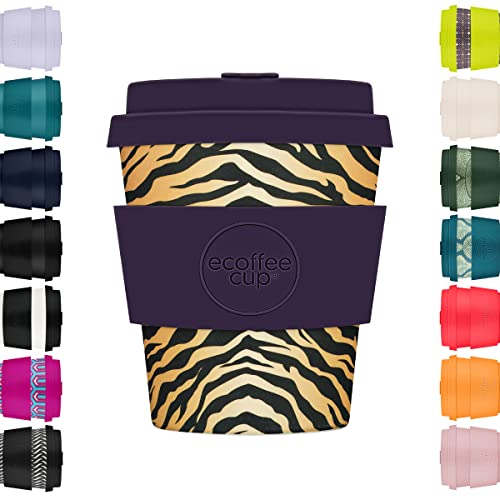 8oz 240ml Ecoffee Cup Wiederverwendbare umweltfreundliche 100% pflanzliche Kaffeetasse mit Silikondeckel und Hülle - Melaminfreie und biologisch abbaubare Reisetasse, Colchesterfield von Ecoffee Cup