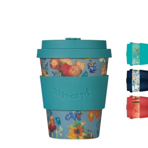 Ecoffee Cup Van Gogh Collection wiederverwendbarer, umweltfreundlicher Kaffeebecher auf 100 % pflanzlicher Basis, mit Silikondeckel und Hülle, melaminfrei, spülmaschinen-/mikrowellengeeignet von Ecoffee Cup