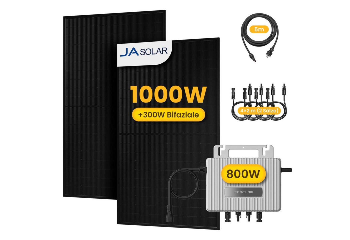 Ecoflow Balkonkraftwerk 1000W Solaranlage, Module mit 800W EcoFlow Wechselrichter, Halterung, (2xJASolar 500Wp und 4x2m Verlängerungskabel im Lieferumfang enthalten) von Ecoflow