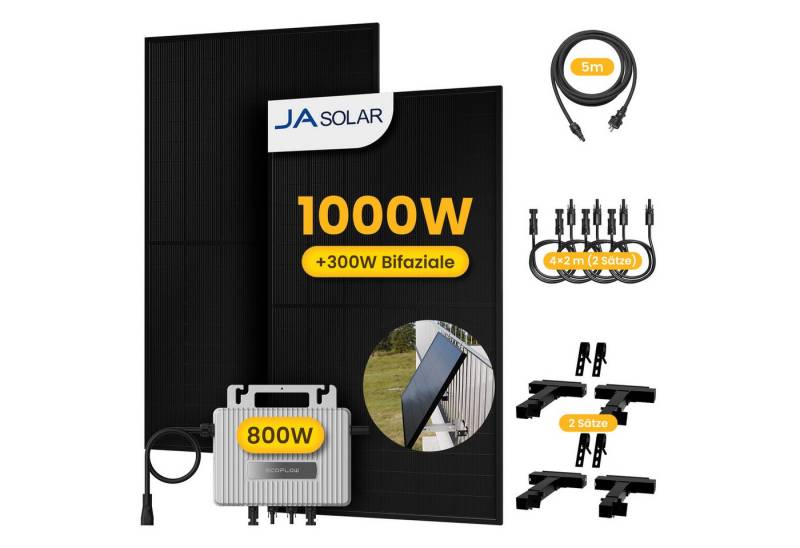 Ecoflow Balkonkraftwerk 1000W Solaranlage, Module mit 800W EcoFlow Wechselrichter, Halterung, (2xJASolar 500Wp und 4x2m Verlängerungskabel im Lieferumfang enthalten) von Ecoflow
