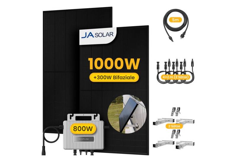 Ecoflow Balkonkraftwerk 1000W Solaranlage, Module mit 800W EcoFlow Wechselrichter, Halterung, (2xJASolar 500Wp und 4x2m Verlängerungskabel im Lieferumfang enthalten) von Ecoflow