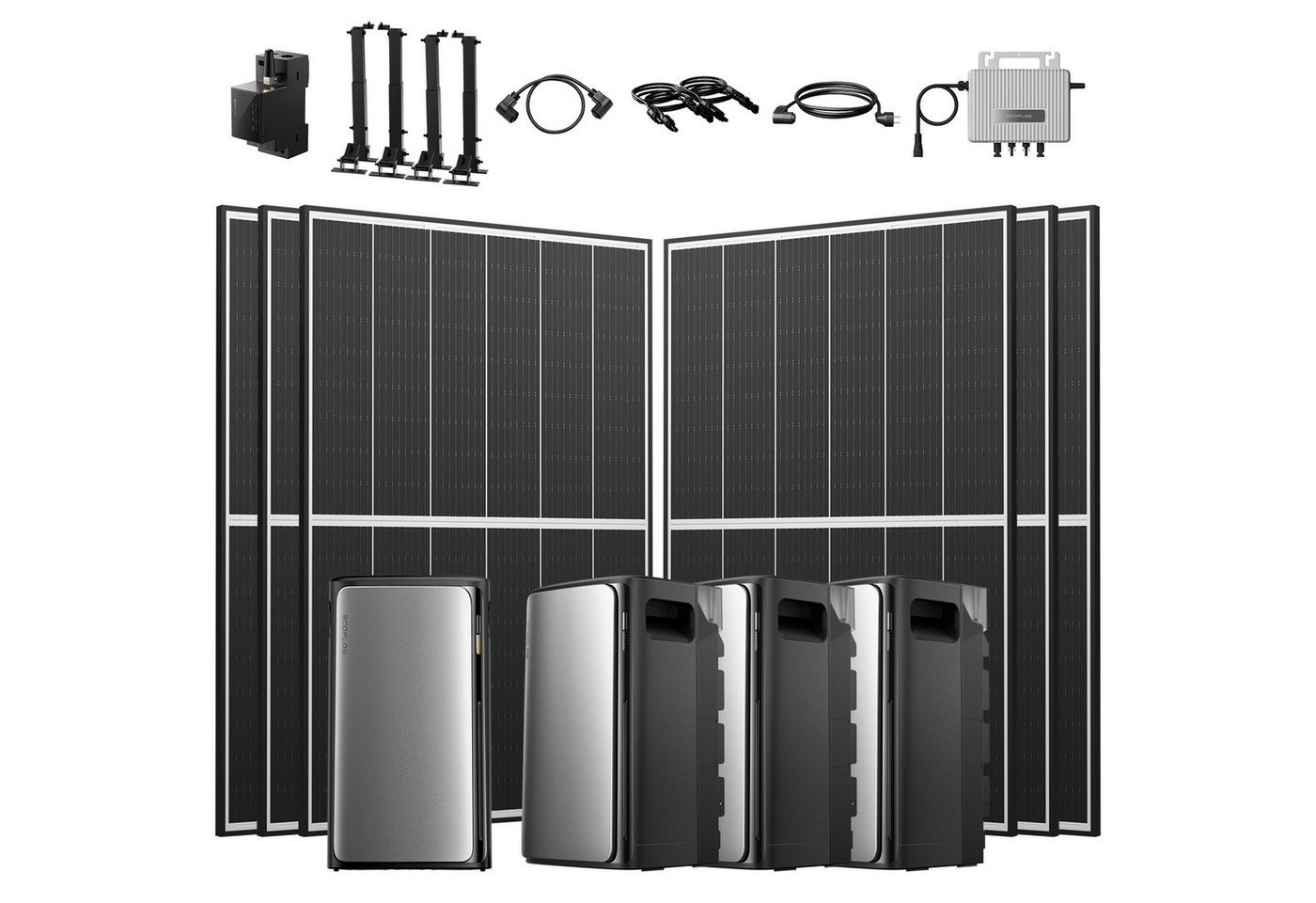 Ecoflow Balkonkraftwerk 2670W EcoFlow Stream Ultra Speicher mit AC Pro Akku und Halterung, (ECOFLOW STREAM AC Pro 1,92kWh Solarspeicher), 6x Flachdachhalterungen und EcoFlow 800W Wechselrichter von Ecoflow