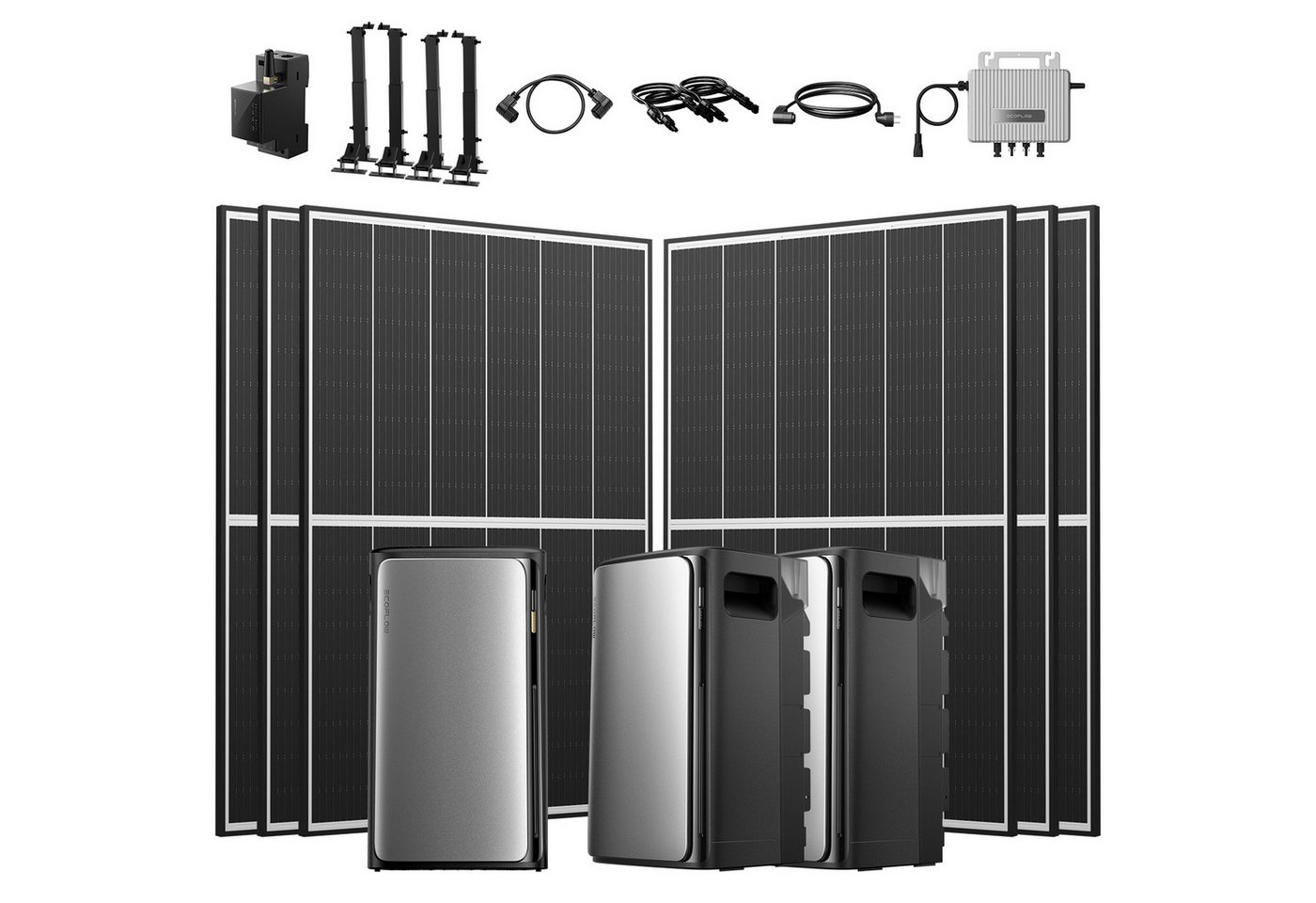 Ecoflow Balkonkraftwerk 2670W EcoFlow Stream Ultra Speicher mit AC Pro Akku und Halterung, (ECOFLOW STREAM AC Pro 1,92kWh Solarspeicher), 6x Flachdachhalterungen und EcoFlow 800W Wechselrichter von Ecoflow