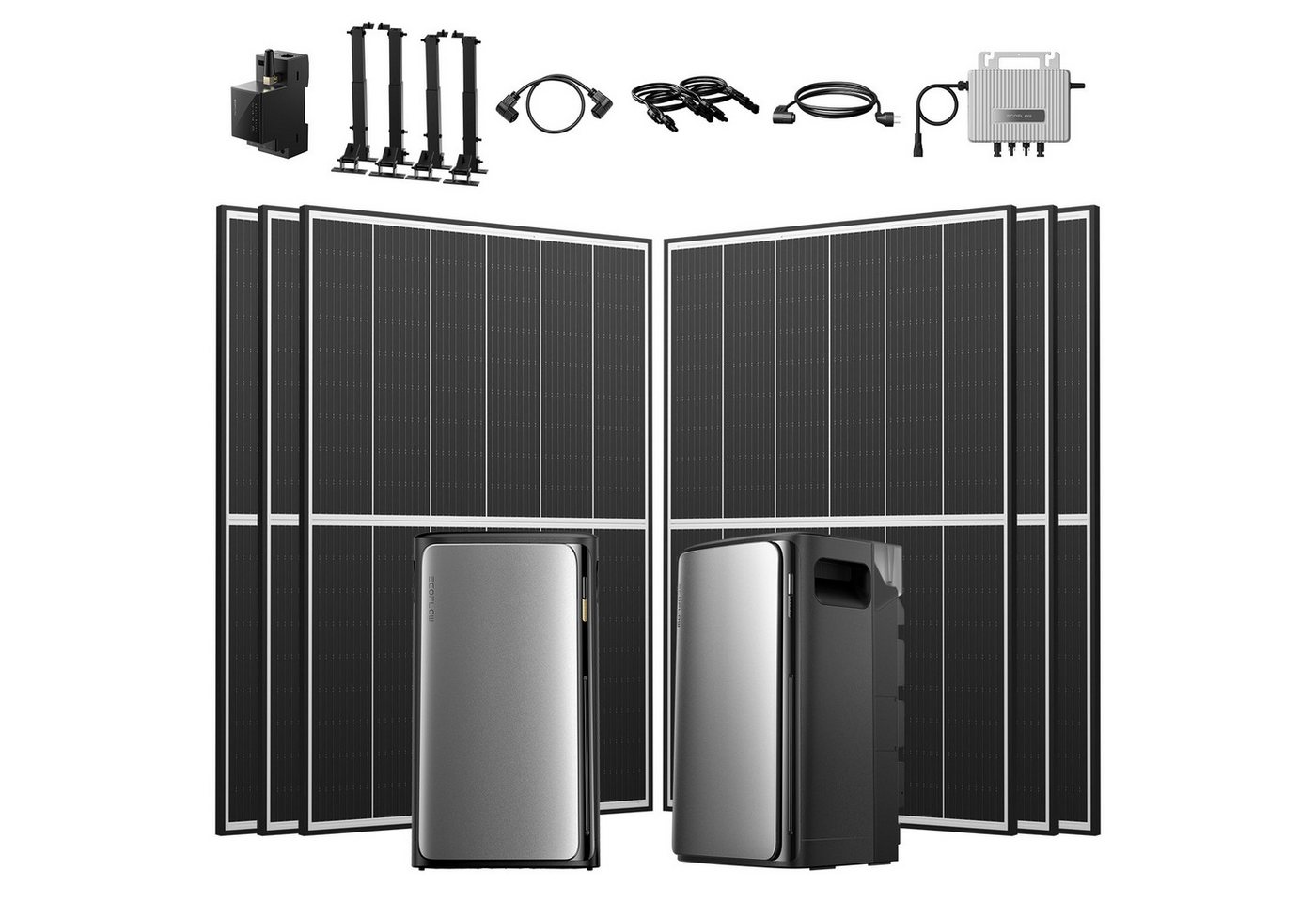 Ecoflow Balkonkraftwerk 2670W EcoFlow Stream Ultra Speicher mit AC Pro Akku und Halterung, (ECOFLOW STREAM AC Pro 1,92kWh Solarspeicher), 6x Flachdachhalterungen und EcoFlow 800W Wechselrichter von Ecoflow