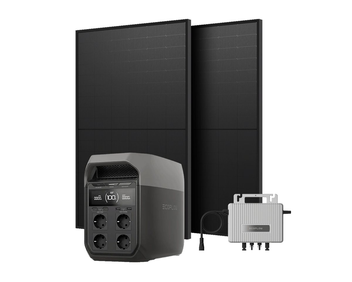 Ecoflow Balkonkraftwerk EcoFlow DELTA 3 Powerstation, 900W Solarmodule mit 800W Wechselrichter, (2x JASolar 450Wp und Wechselrichter im Lieferumfang enthalten), Tragbare Powerstation, Leicht zu bedienen, bequem zu transportieren von Ecoflow