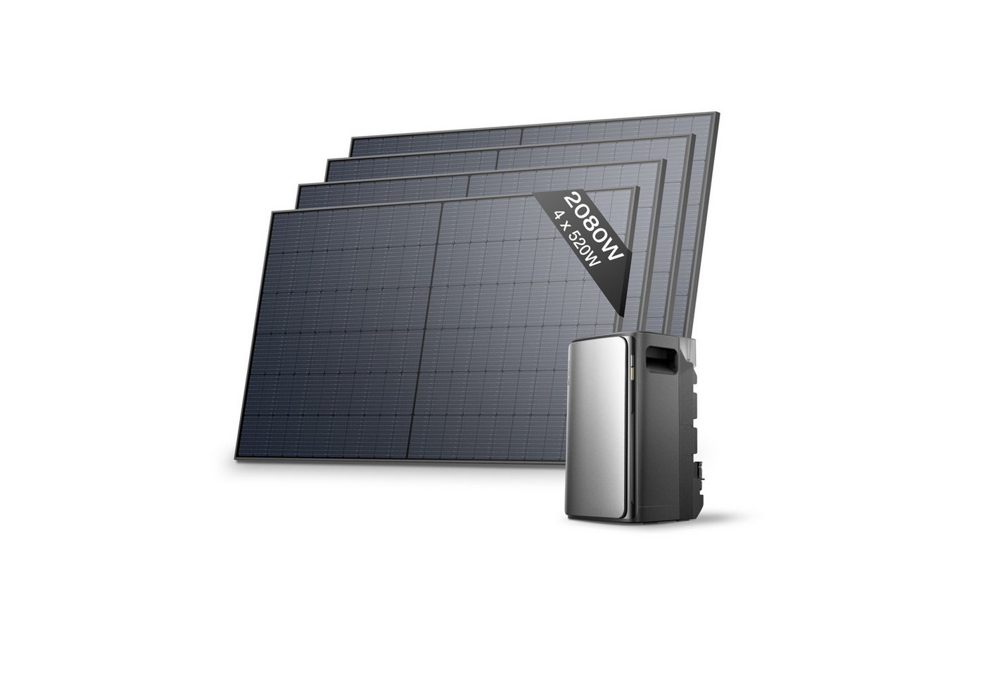 Ecoflow Balkonkraftwerk EcoFlow STREAM Ultra 1,92 kWh mit 4 × 520 W Solarpanel, LiFePo4 Batterie, (All-in-One Stromspeicher mit Wechselrichter), 2800W Solareingang (4 MPPT), 1200W Dual AC-Anschlüsse von Ecoflow