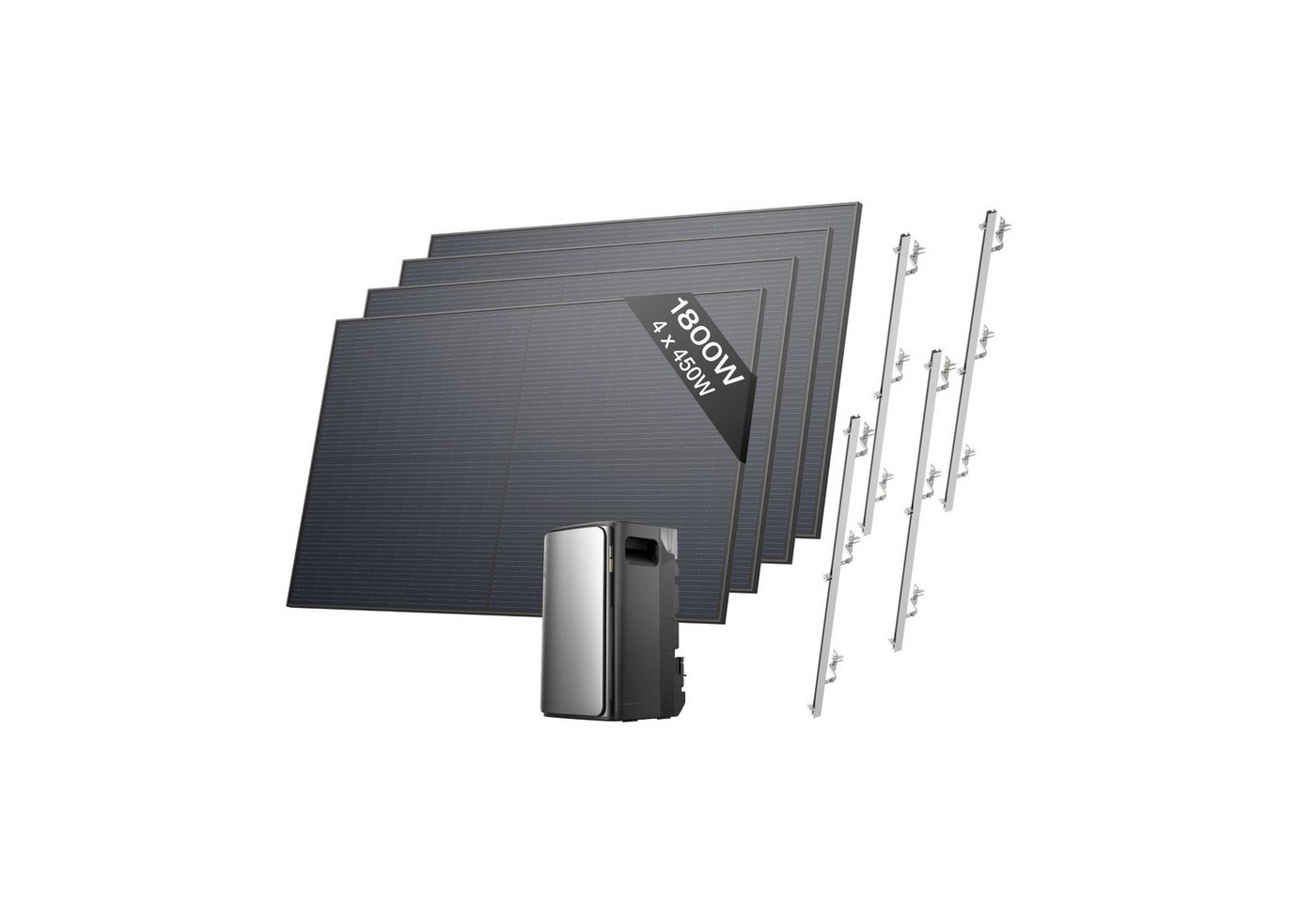 Ecoflow Balkonkraftwerk EcoFlow STREAM Ultra 1,92 kWh mit 4 × 520W Solarpanel und Halterung, LiFePo4 Batterie, (All-in-One Stromspeicher mit Wechselrichter), 2800W Solareingang (4 MPPT), 1200W Dual AC-Anschlüsse von Ecoflow
