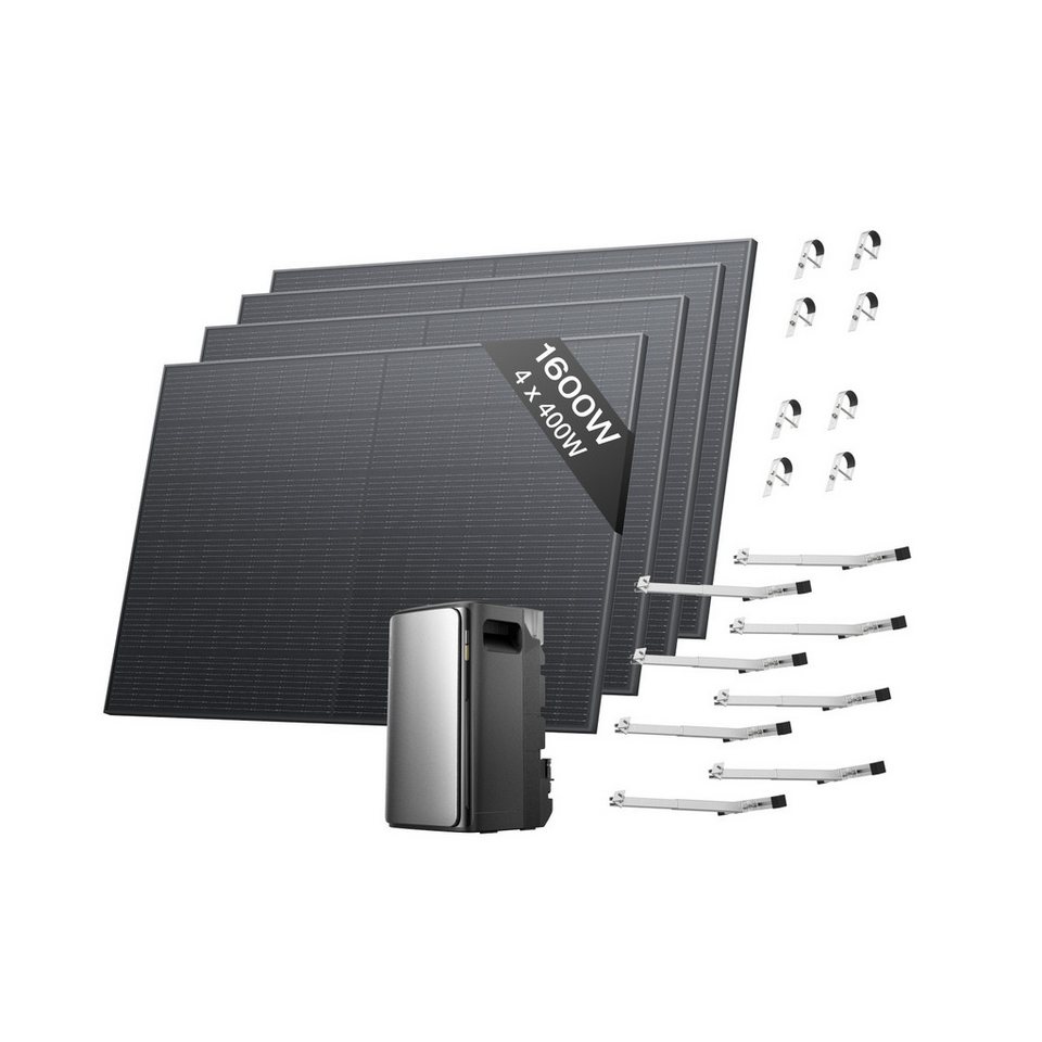 Ecoflow Balkonkraftwerk EcoFlow STREAM Ultra 1,92 kWh mit 4 × 520W Solarpanel und Halterung, LiFePo4 Batterie, (All-in-One Stromspeicher mit Wechselrichter), 2800W Solareingang (4 MPPT), 1200W Dual AC-Anschlüsse von Ecoflow