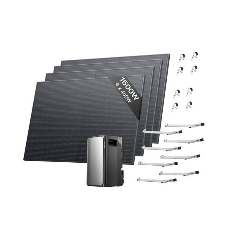 Ecoflow Balkonkraftwerk EcoFlow STREAM Ultra 1,92 kWh mit 4 × 520W Solarpanel und Halterung, LiFePo4 Batterie, (All-in-One Stromspeicher mit Wechselrichter), 2800W Solareingang (4 MPPT), 1200W Dual AC-Anschlüsse von Ecoflow