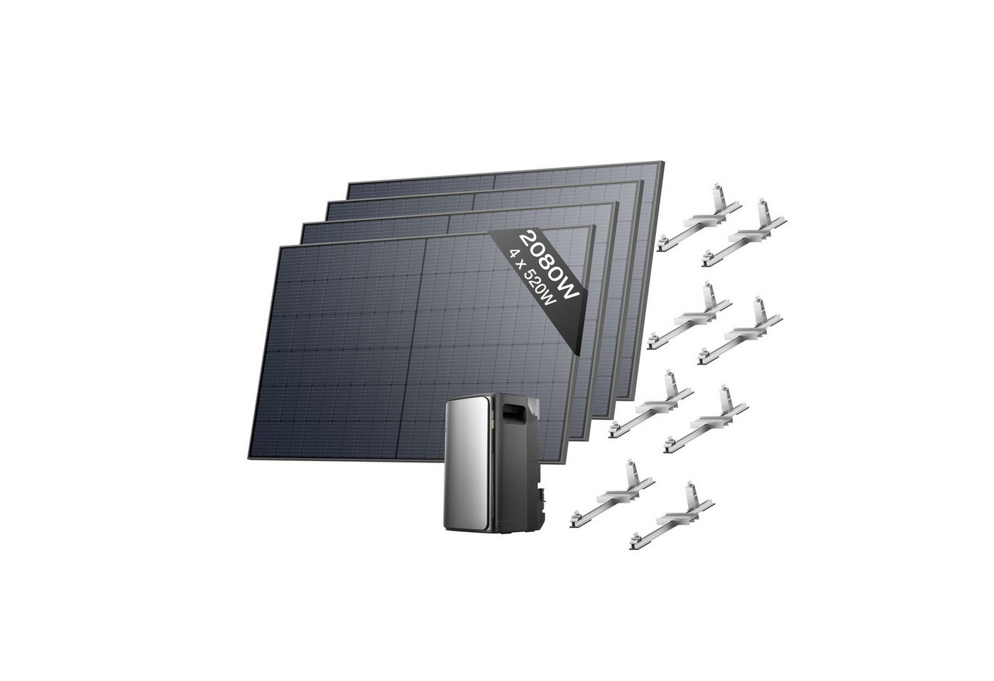 Ecoflow Balkonkraftwerk EcoFlow STREAM Ultra 1,92 kWh mit 4 × 520W Solarpanel und Halterung, LiFePo4 Batterie, (All-in-One Stromspeicher mit Wechselrichter), 2800W Solareingang (4 MPPT), 1200W Dual AC-Anschlüsse von Ecoflow