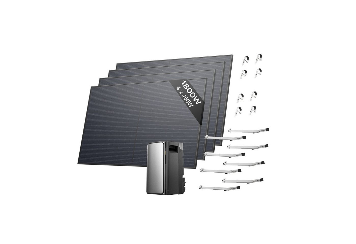 Ecoflow Balkonkraftwerk EcoFlow STREAM Ultra 1,92 kWh mit 4 × 520W Solarpanel und Halterung, LiFePo4 Batterie, (All-in-One Stromspeicher mit Wechselrichter), 2800W Solareingang (4 MPPT), 1200W Dual AC-Anschlüsse von Ecoflow