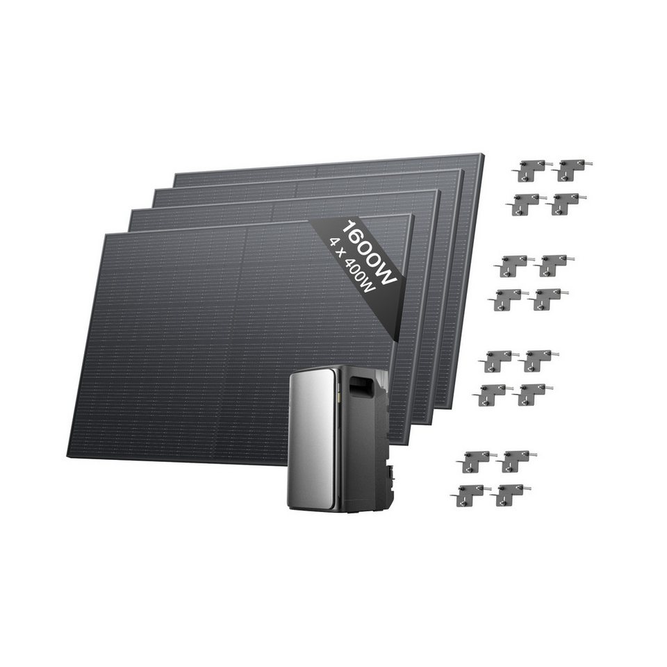 Ecoflow Balkonkraftwerk EcoFlow STREAM Ultra 1,92 kWh mit 4 × 520W Solarpanel und Halterung, LiFePo4 Batterie, (All-in-One Stromspeicher mit Wechselrichter), 2800W Solareingang (4 MPPT), 1200W Dual AC-Anschlüsse von Ecoflow