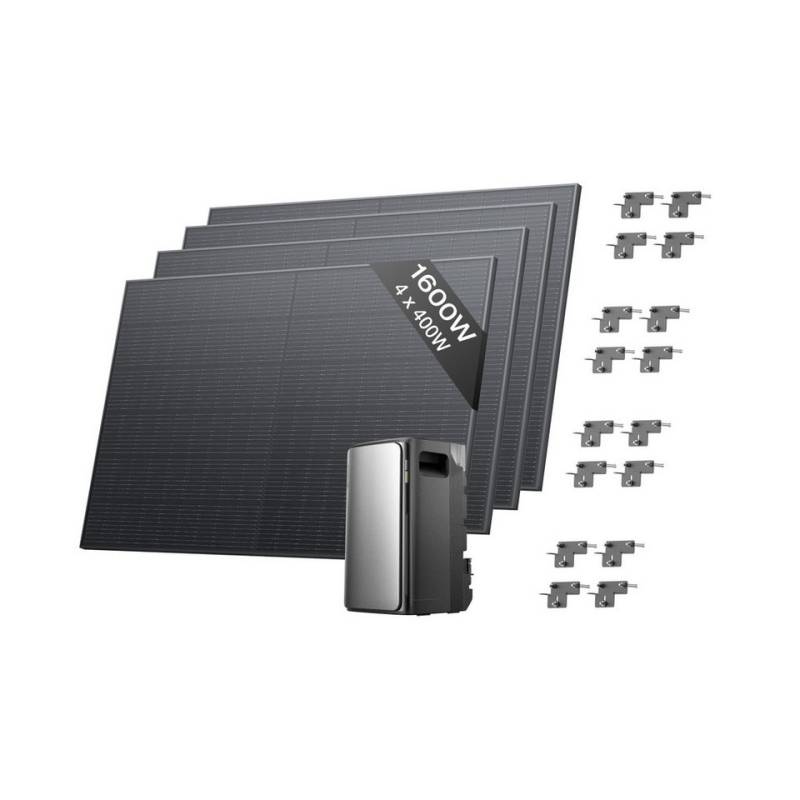 Ecoflow Balkonkraftwerk EcoFlow STREAM Ultra 1,92 kWh mit 4 × 520W Solarpanel und Halterung, LiFePo4 Batterie, (All-in-One Stromspeicher mit Wechselrichter), 2800W Solareingang (4 MPPT), 1200W Dual AC-Anschlüsse von Ecoflow
