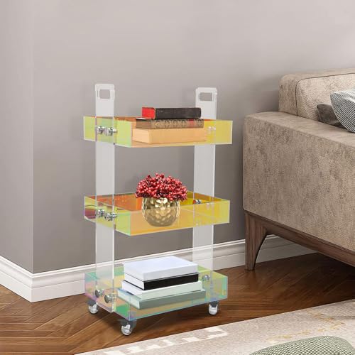 Beistelltisch Barwagen Couchtisch Nachttisch Acryl 3 Ebenen Kaffeetisch Plattenspieler Ständer Servierwagen mit Räder Gesamtgewichtskapazität 10 kg für Wohnzimmer,Schlafzimmer 40 * 26 * 63cm von Ecoggeder