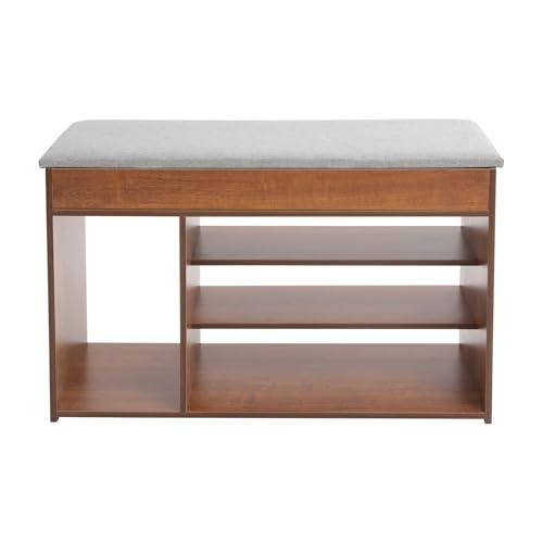 Ecoggeder Schuhschrank Sitzbank Schuhbank Schuhablage Bank 3 Ebenen Schuhhalter Schuhregal mit Schwamm Sitzfläche Ablagefächern Stauraum 85kg für Eingangsbereich, Wohnzimmer, Flur 80 × 30 × 50 cm von Ecoggeder