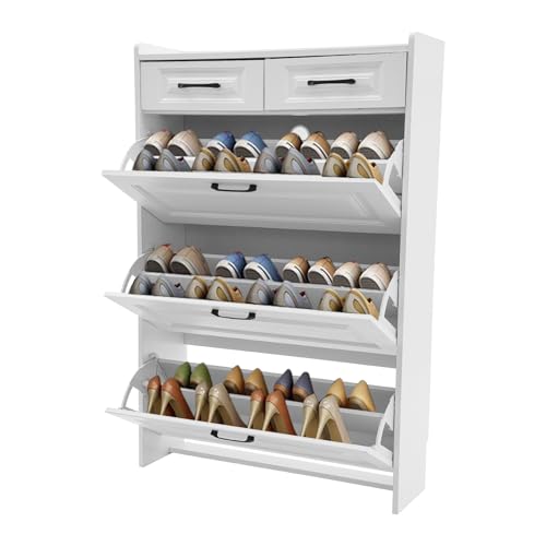 Ecoggeder Schuhschrank Weiss mit 2 Schubladen 3 Flip-Schubladen Anzahl der untergebrachten Schuhe Ca. 16-20 Paare Schuhregal Schuhkipper Schmal kann in Eingängen, Treppenhäusern, Wohnzimmern Ecoggeder Schuhschrank Weiss mit 2 Schubladen 3 Flip-Schubladen Anzahl der untergebrachten Schuhe Ca. 16-20 Paare Schuhregal Schuhkipper Schmal kann in Eingängen, Treppenhäusern, Wohnzimmern von Ecoggeder